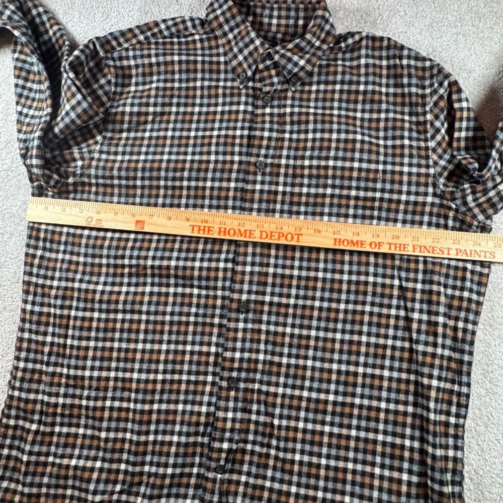 Banana Republic Organic Cotton Flannel Shirt Mens L Brown Black Plaid Standard